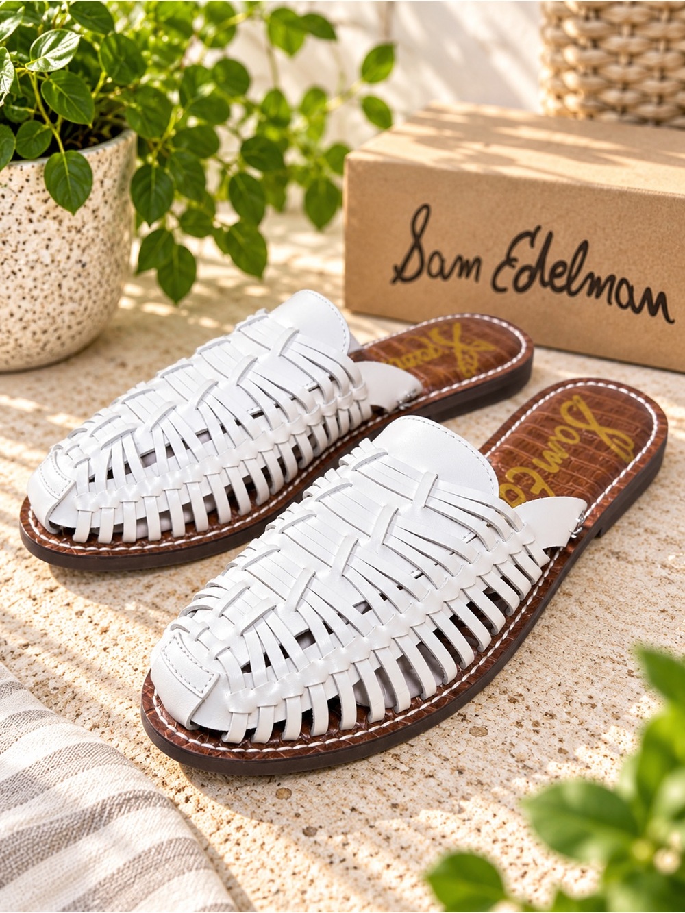 Sam Edelman Keelyn White Woven Leather Mule Sandals Size 7.5 NWOB